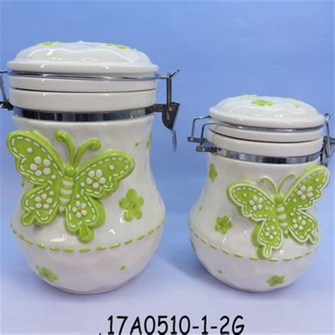 China Ceramic Butterfly Cookie Jar Sealable Kitchen Canister Set For