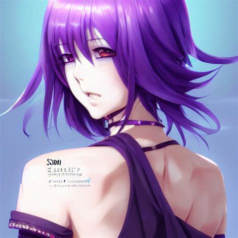 Krea Ai Anime Girl Hourglass Slim Body Purple Hair Typo