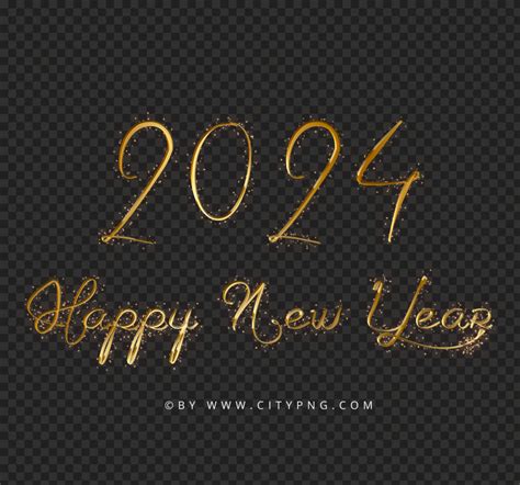 2024 Happy New Year Golden Text Typography Image PNG Citypng