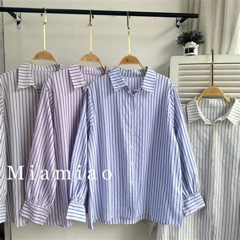 Jual Stripe Shirt Kemeja Wanita Kemeja Salur Garis Oversized Kemeja