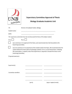 Fillable Online Unb Supervisory Committee Approval Of Thesis Biology