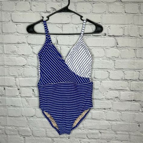 Kona Sol Swim Kona Sol Womens High Coverage One Piece Striped Swim