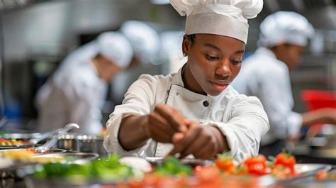 A Dedicated Chef Carefully Garnishing Dishes Showcasing Culinary