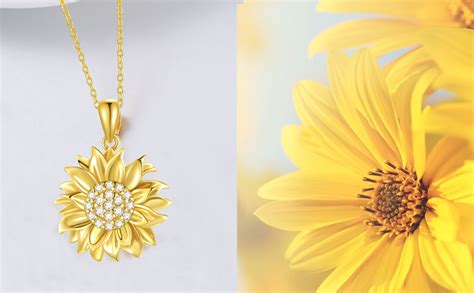 Amazon Nature Diamond Sunflower Necklace For Women 18K Gold