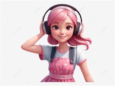 Una Chica Vestida De Rosa Y Escuchando M Sica Con Auriculares Png