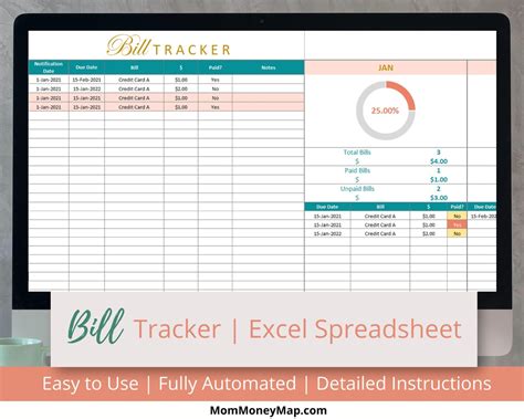 Monthly Bill Tracker Planner Excel Spreadsheet Log And Etsy Canada