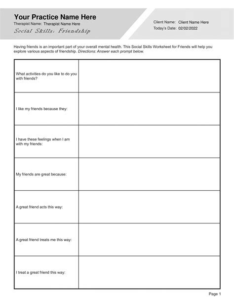 Social Skills Worksheet For Friendship