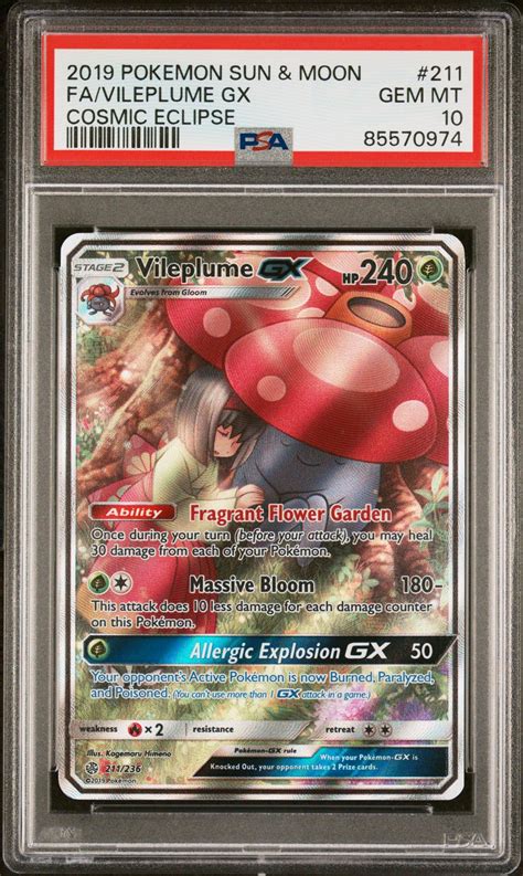 Pokemon Sun Moon Cosmic Eclipse Full Art Vileplume Gx Psa