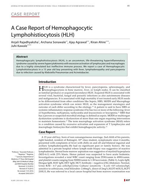 PDF A Case Report Of Hemophagocytic Case Report Of Hemophagocytic