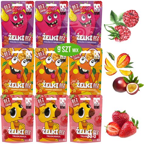 BE RAW KIDS zdrowe ŻELKI bez cukru MIX 3 SMAKÓW Malina Truskawka Mango