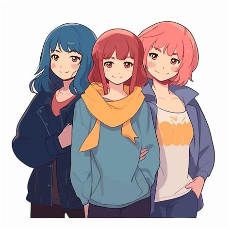 Vetor De 3 Amigas De Anime Vetor Premium