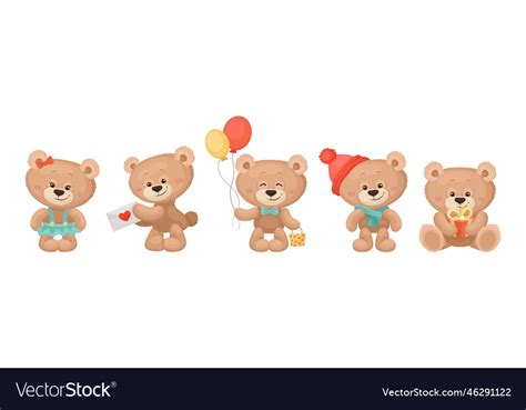 Cute Cartoon Teddy Bear Engaged In Different Vector Image