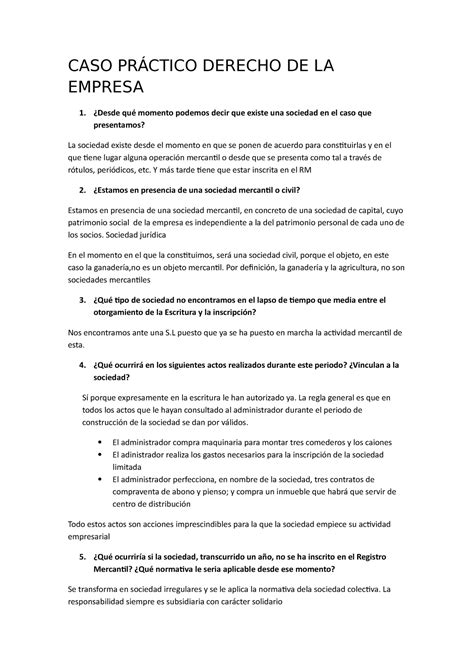 CASO Práctico Derecho DE LA Empresa CASO PRÁCTICO DERECHO DE LA