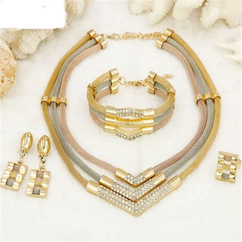 Gold Jewelry Sets for Women , Classic Crystal Necklace, Bracelet ...