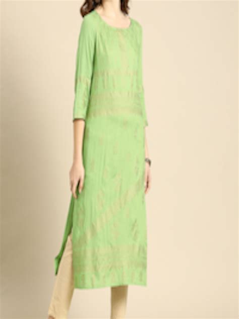 Buy Anouk Women Green And Gold Toned Ethnic Motifs Printed Round Neck