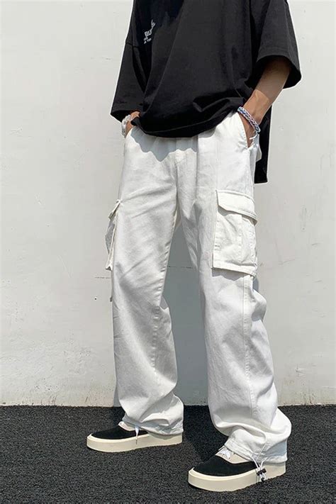 Baggy White Cargo Pants M Mens Pants Casual White Cargo Pants