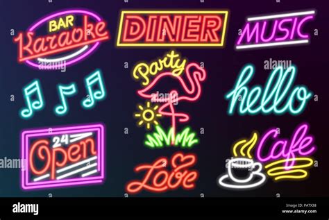 Set Of Fashion Neon Sign Night Bright Signboard Glowing Light Banner