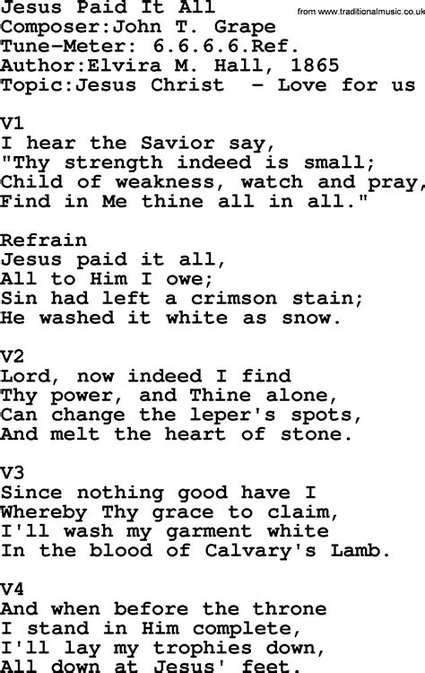 Jesus Paid It All Lyrics