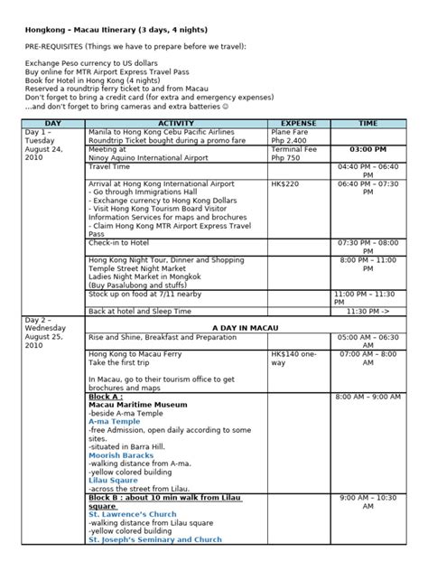 Hongkong Macau Itinerary Pdf Hong Kong Disneyland