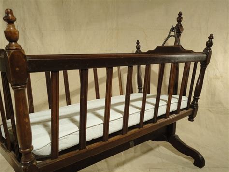 Antique Baby Cradle Rocker Bassinet With Iron Details