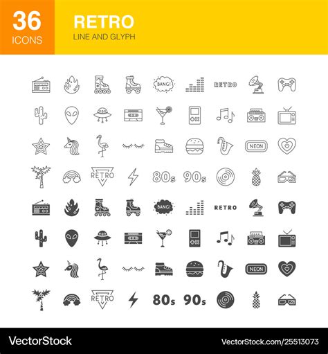 Retro Line Web Glyph Icons Royalty Free Vector Image