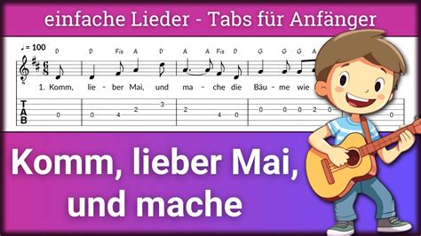 Komm lieber Mai und mache Gitarre TABs Noten Zupfen für