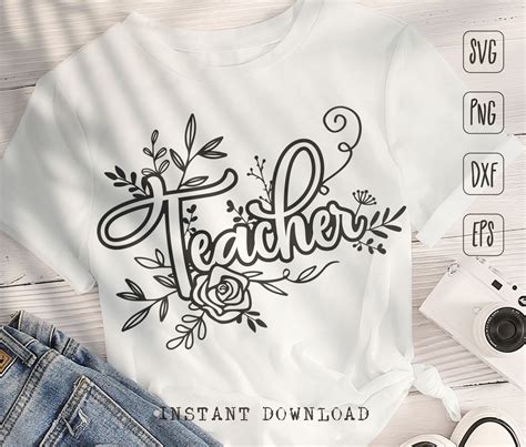 Teacher Svg Teacher Flower Svg Dxf Cut File First Day Of Etsy