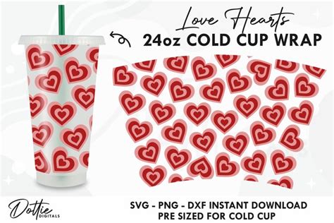 Love Hearts No Gap Starbucks Wrap Svg 24oz Cold Cup