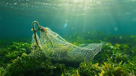 Premium Photo Lost Fishing Net Over Green Algaecovered Seafloor On A