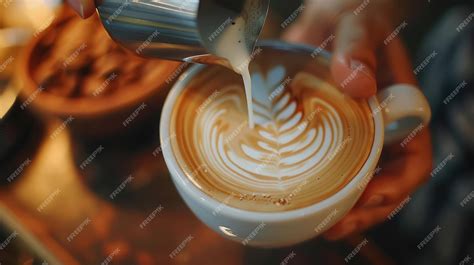 Premium Photo How To Make Latte Art By Barista Focus In Milk And