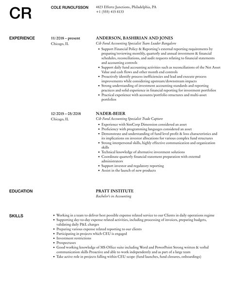 Cib Fund Accounting Specialist Resume Samples Velvet Jobs