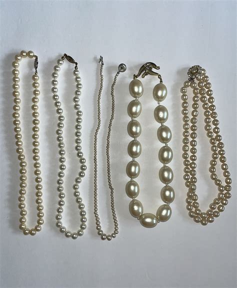 Vintage Lot Of 5 Faux Pearl Multi Strand Necklaces Gem