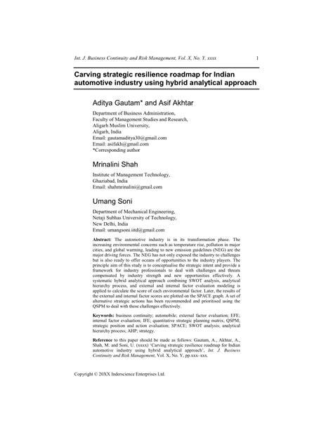 (PDF) Carving Strategic Resilience Roadmap for Indian Automotive ...