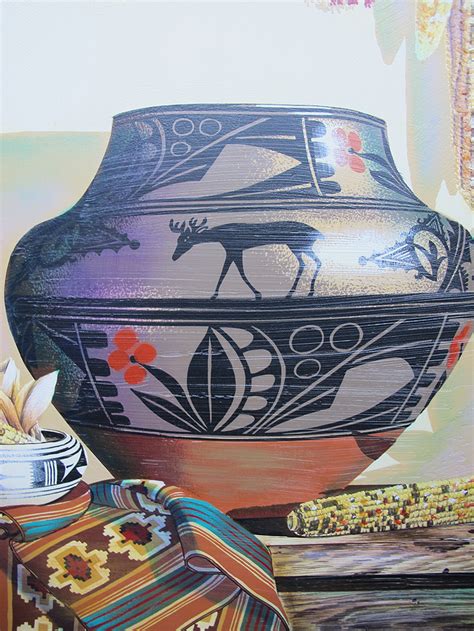 Large Oil On Canvas Native American Pottery And Maize Painting Janson