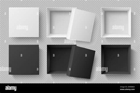 Top View White And Black Boxes Realistic 3d Cardboard Mockup Isolated