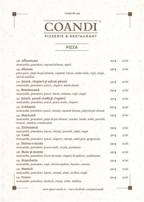 Menu At Pizza Coandi Arad