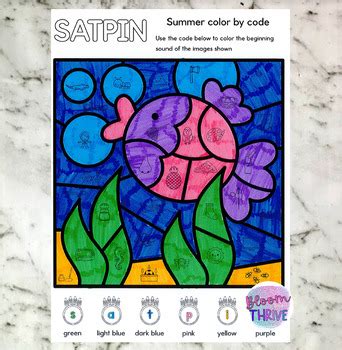 Summer Satpin Beginning Sounds No Prep Color By Code Worksheets Tpt