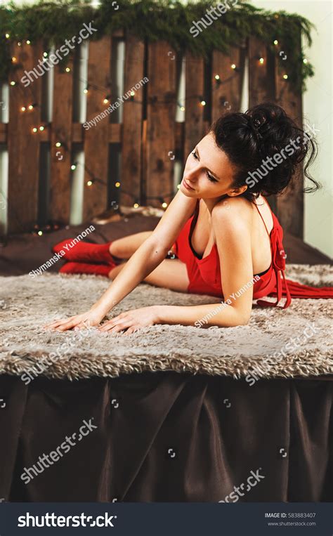 Beautiful Sexy Brunette Girl Red Dress Stock Photo 583883407 Shutterstock