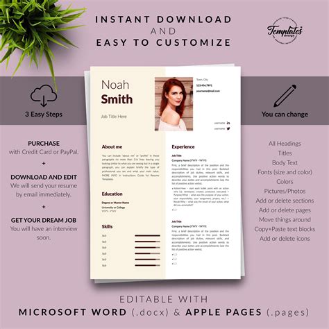 Creative Resume Template With Photo Cover Modern Cv Etsy Canada