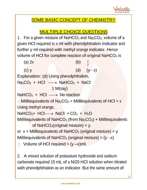 JEE Main Important Questions Of Some Basic Concepts In Chemistry With