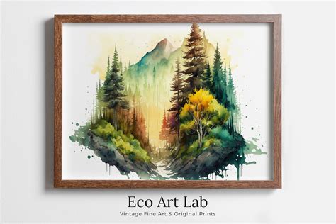 Watercolor Forest Landscape Printable. Digital Art. Green Forest Trees Painting Print. Printable ...