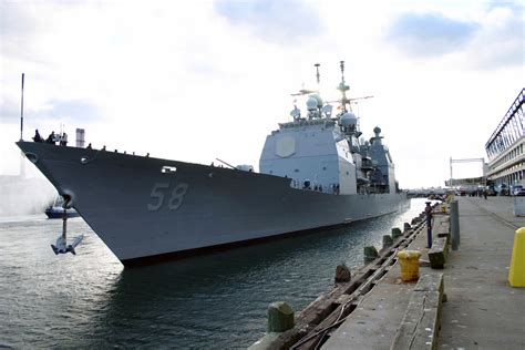 A Port Bow View Of The Us Navy Usn Ticonderoga Class Guided Missile