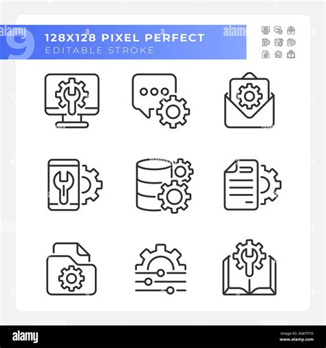 Technical Configuration Pixel Perfect Gradient Linear Vector Icons Set