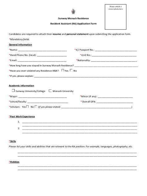 Fillable Online Seg Residence Resident Assistant Application Form Fax