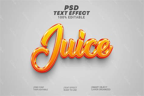 Juice Orange Cursive Glossy Shiny Metallic 3d Text Effect Fichier PSD