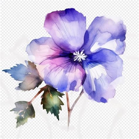 Una Pintura De Acuarela De Una Flor Azul Con Hojas Foto Premium