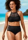 CHARLATAN BLACK CROCHET HIGH NECK BIKINI