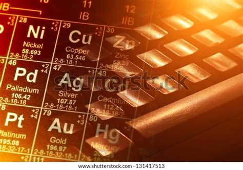 Computer Keyboard Periodic Table Yellow Light Stock Photo