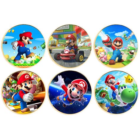 6pcsset Super Mario Gold Coin Cute Cartoon Game Medal In Capsule