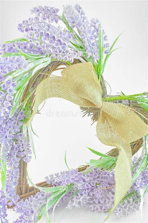 Lavender Wreath Heart Shaped Isolated On White Background Stock Photo